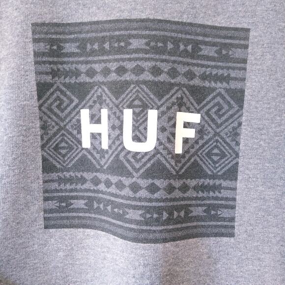 HUF Men M Sweatshirt Crewneck Gray Logo Aztec Tribal Unisex Casual Street Skater - Picture 2 of 8
